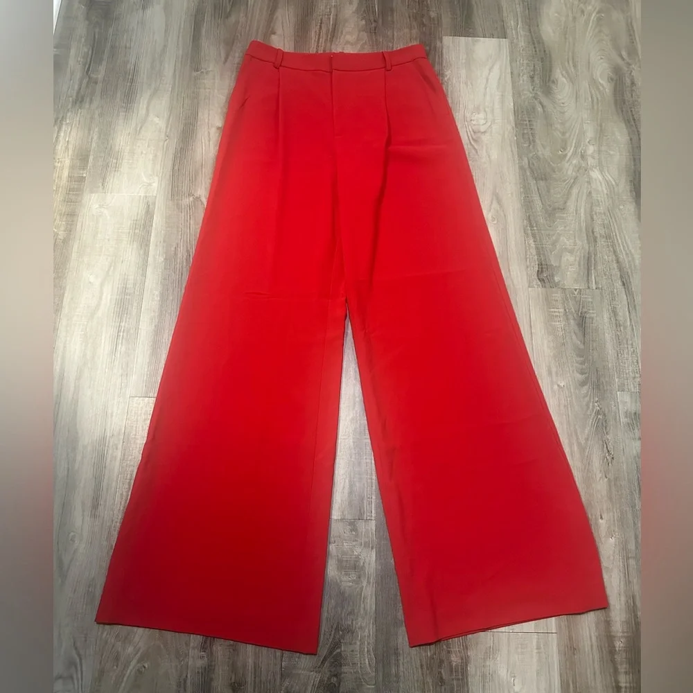 Alice + Olivia Bold Red Wide-Leg Pants 8 - Picture 3 of 8